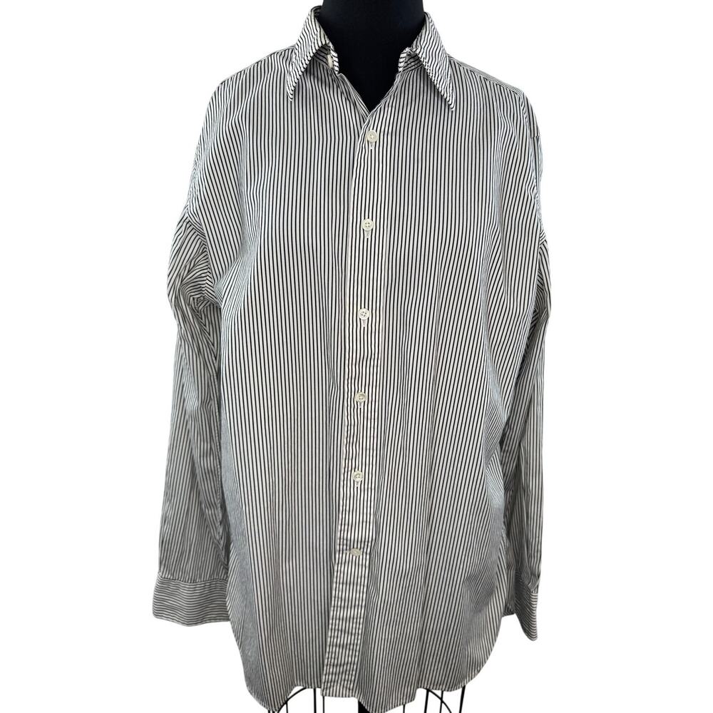 VINTAGE Ralph Lauren Blue Label Navy White Striped Andrew Button Up Shirt 16-35